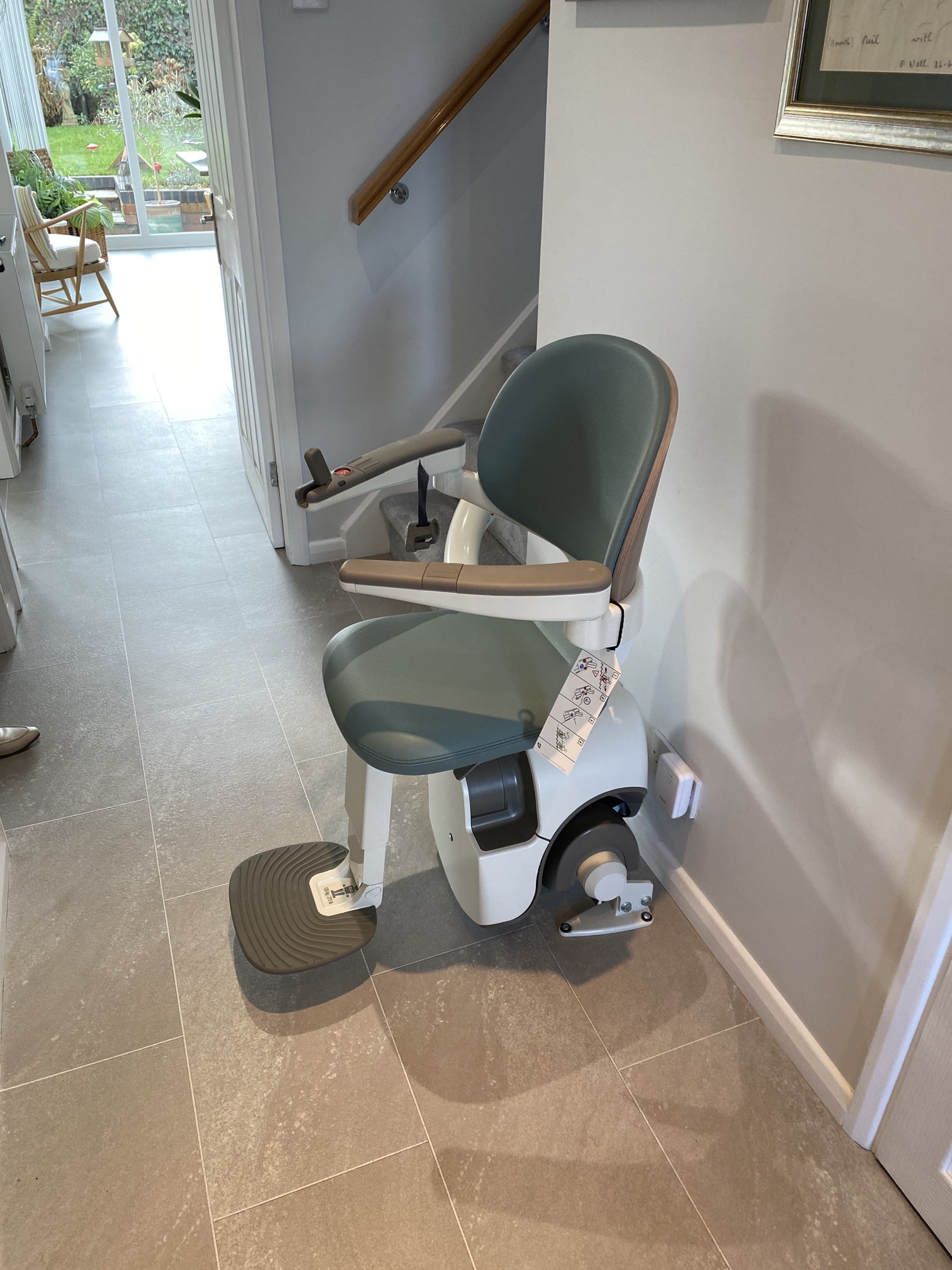 Image of a brand new FlowX curved stairlift installed by Candor Care